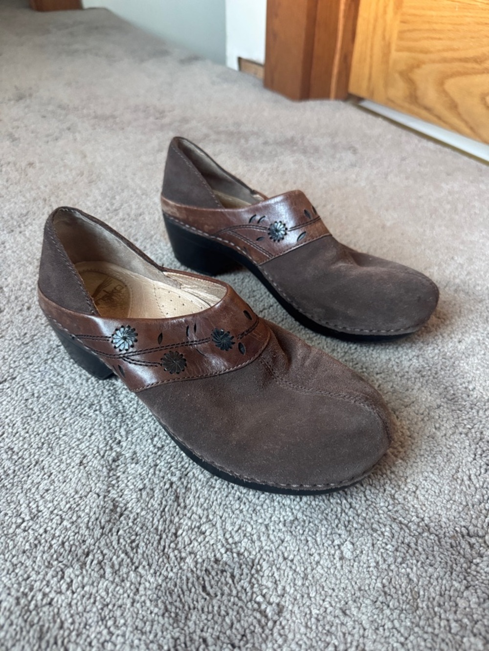 Dansko Brown Leather Mary Jane Clogs Comfort Slip On Low Heel Boho SIE 37